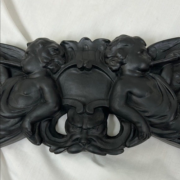 Vintage Plaster Black Decorative Cherubs Angels with Gargoyle Wall Hanging - Picture 8 of 13